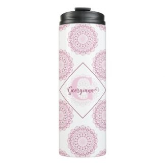 Monogrammed Pink Confetti Lace Polka Dot Mandala Thermal Tumbler
