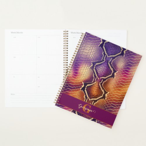 Monogrammed Purple & Gold Shimmering Snake Skin Planner