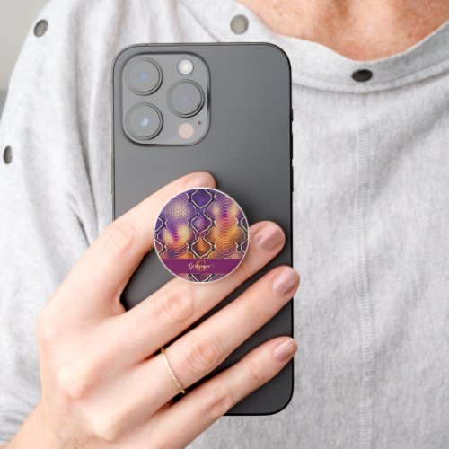 Monogrammed Purple & Gold Shimmering Snake Skin PopSocket