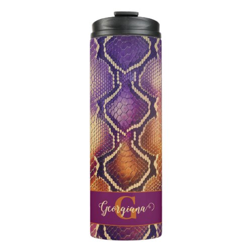 Monogrammed Purple & Gold Shimmering Snake Skin Thermal Tumbler