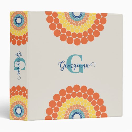 Monogrammed Radiant Aegean Summer Dot Mandala 3 Ring Binder