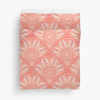 Duvet Cover, Peaches and Cream Dot Mandala Scallop designed and sold by Triplicate Limited