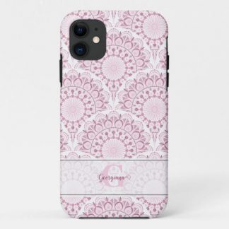 Personalized Art Deco Pink Confetti Lace Mandala iPhone 11 Case