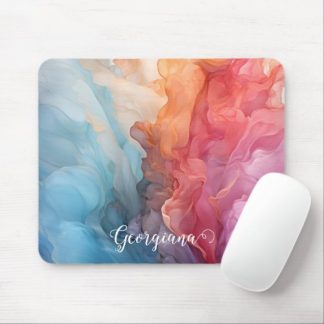 Personalized Colorful Sunset on Sea Alcohol Ink Mouse Pad