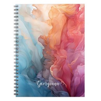 Personalized Colorful Sunset on Sea Alcohol Ink Notebook