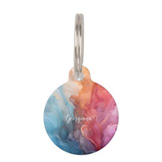 Personalized Colorful Sunset on Sea Alcohol Ink Pet ID Tag