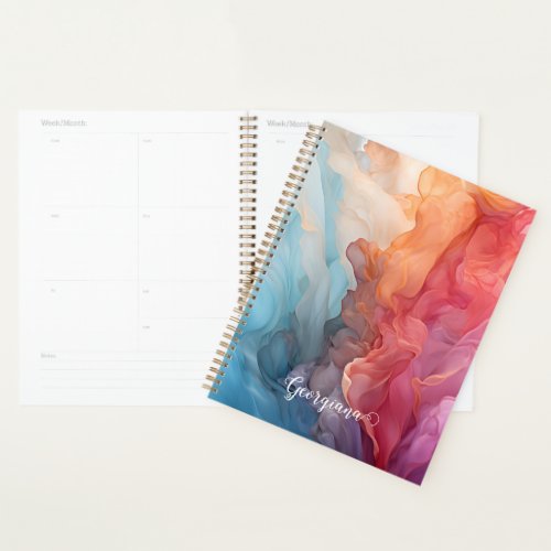 Personalized Colorful Sunset on Sea Alcohol Ink Planner