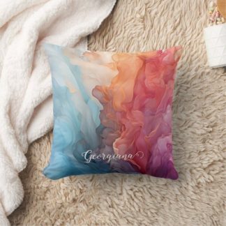 Personalized Colorful Sunset on Sea Alcohol Ink Throw Pillow