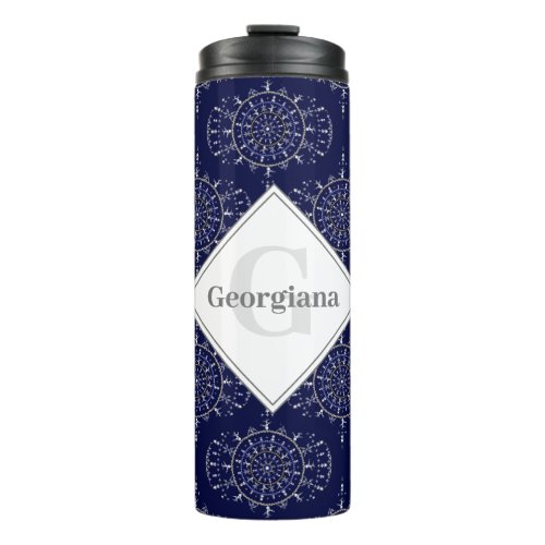 Personalized Ditsy Winter Snow Angels Snowmen Ogee Thermal Tumbler