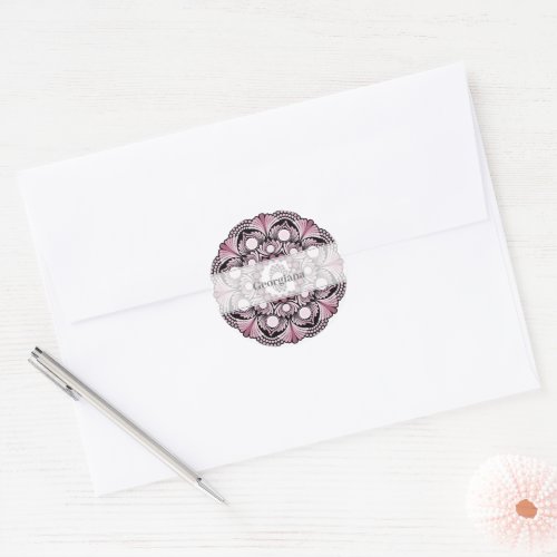 Personalized Dusky Rose Boho Floral Dot Mandala Classic Round Sticker