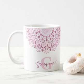Personalized Dusky Rose Confetti Lace Dot Mandala Coffee Mug