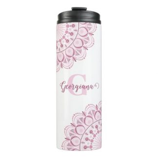 Personalized Dusky Rose Confetti Lace Dot Mandala Thermal Tumbler