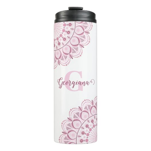 Personalized Dusky Rose Confetti Lace Dot Mandala Thermal Tumbler
