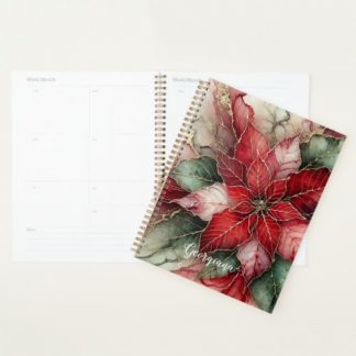 Personalized Festive Floral Alcohol Ink Poinsettia Planner