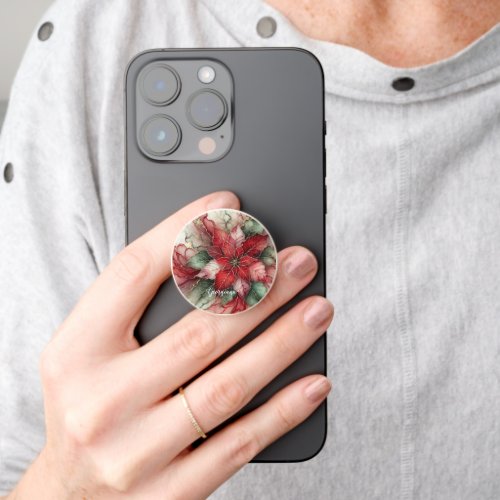 Personalized Festive Floral Alcohol Ink Poinsettia PopSocket