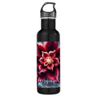 Personalized Festive Floral Poinsettia Galaxy Stainless Steel Water Bottle