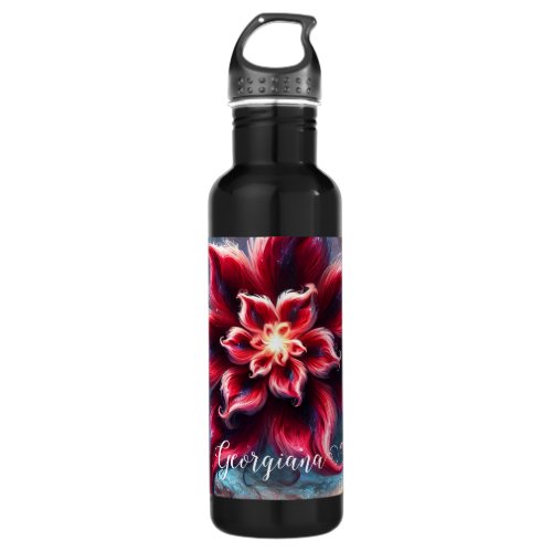 Personalized Festive Floral Poinsettia Galaxy Stainless Steel Water Bottle
