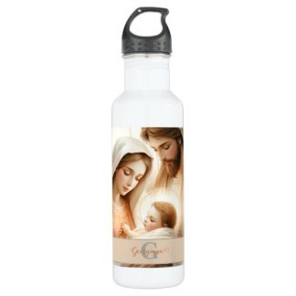 Personalized Floral Watercolor Baby Jesus Nativity Stainless Steel Water Bottle