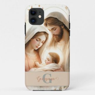 Personalized Floral Watercolor Baby Jesus Nativity iPhone 11 Case