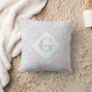 Personalized Pastel Rainbow Floral Mandala Tiled Throw Pillow