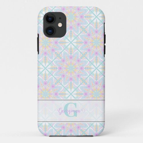 Personalized Pastel Rainbow Floral Mandala Tiled iPhone 11 Case