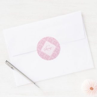 Personalized Preppy In Pink Mandala Art Deco Classic Round Sticker
