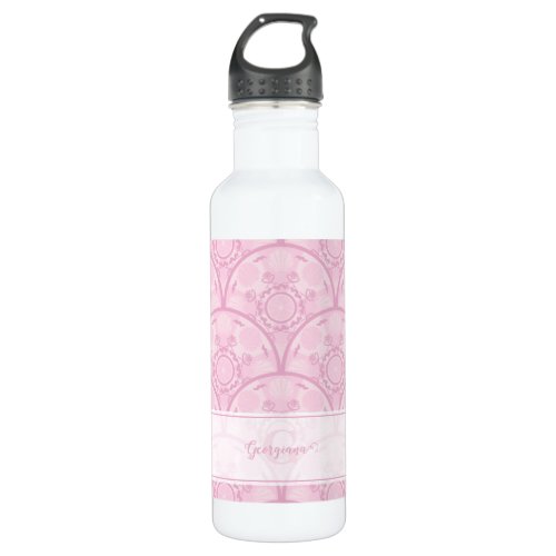 Personalized Preppy In Pink Mandala Art Deco Stainless Steel Water Bottle
