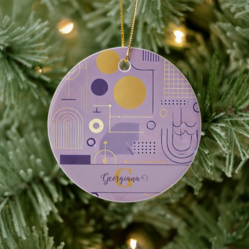 Personalized Purple & Gold Scandinavian Minimalist Ceramic Ornament