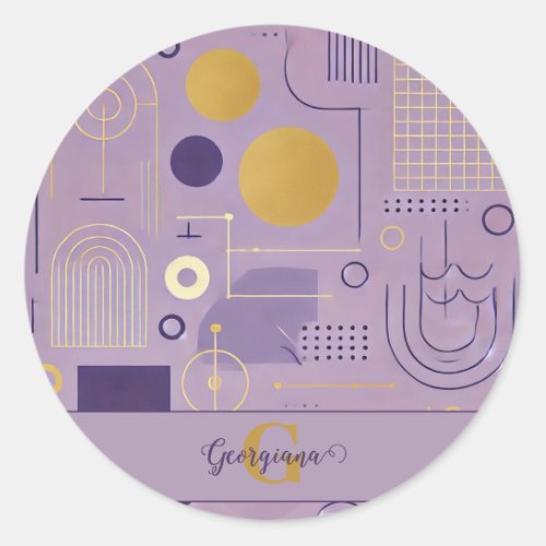 Personalized Purple & Gold Scandinavian Minimalist Classic Round Sticker
