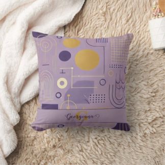 Personalized Purple &amp; Gold Scandinavian Minimalist Throw Pillow