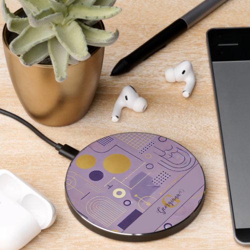 Personalized Purple & Gold Scandinavian Minimalist Wireless Charger