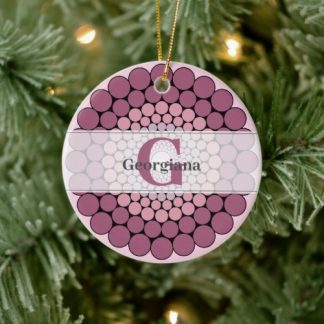 Personalized Radiant Dusky Rose Floral Dot Mandala Ceramic Ornament
