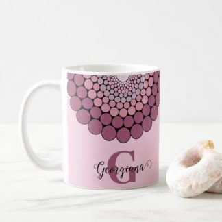 Personalized Radiant Dusky Rose Floral Dot Mandala Coffee Mug