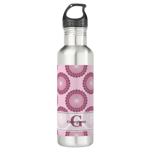 Personalized Radiant Dusky Rose Polka Dot Mandala Stainless Steel Water Bottle
