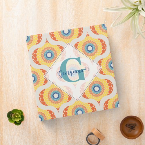 Personalized Retro Aegean Summer Radiant Mandala 3 Ring Binder