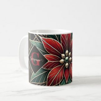 Personalized Retro Floral Art Deco Poinsettia Coffee Mug