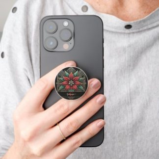 Personalized Retro Floral Art Deco Poinsettia PopSocket