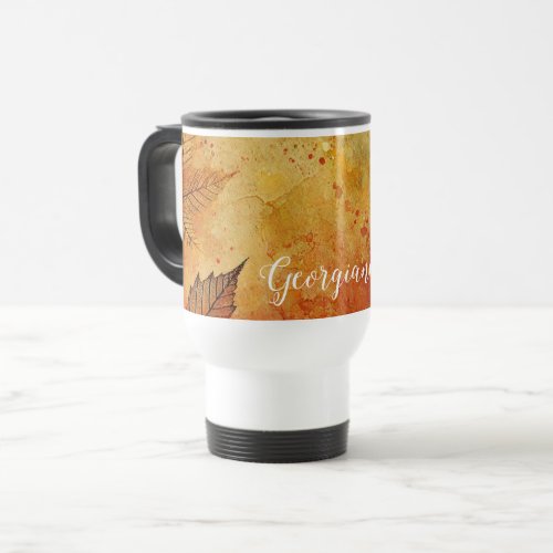 Personalized Rustic Golden Autumnal Distressed Ink Travel Mug
