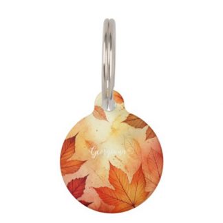 Personalized Warm Autumnal Watercolor Leaves Pet ID Tag
