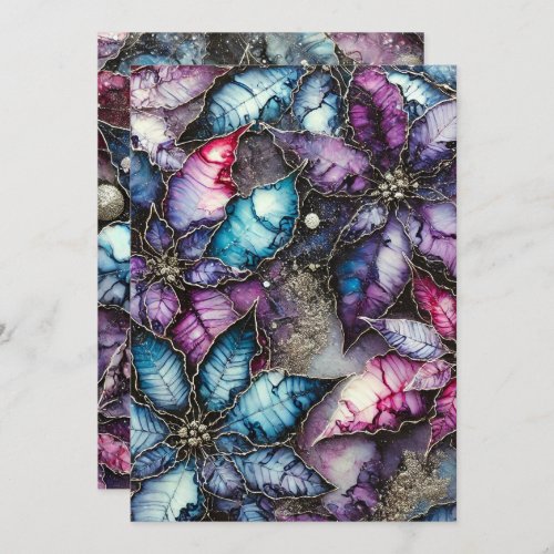 Printable Colorful Galaxy Alcohol Ink Poinsettia Invitation
