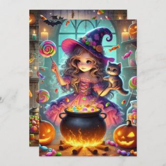Printable Cute Whimsical Witch Halloween Treats Invitation