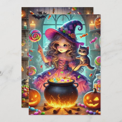 Printable Cute Whimsical Witch Halloween Treats Invitation