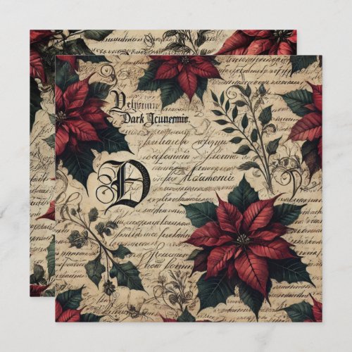 Printable Dark Academia Poinsettia Parchment Paper Invitation