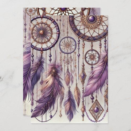 Printable Purple & Gold Boho Dreamcatcher Pattern Invitation