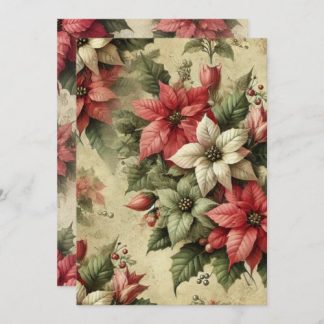 Printable Vintage Watercolor Poinsettia Pattern Invitation