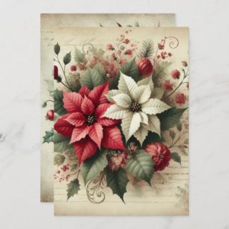 Printable Vintage Watercolor Poinsettia Wreath Invitation