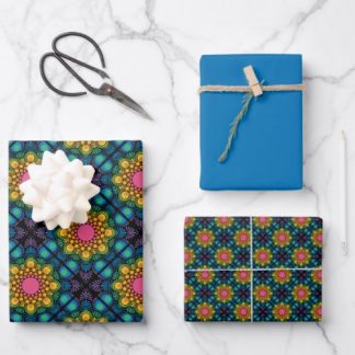 Rainbow Floral Fountain Mandala Diamond Tile Wrapping Paper Sheets