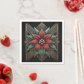 Retro Festive Floral Art Deco Poinsettia Decoupage Napkins
