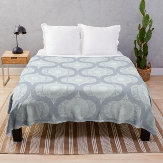 Throw Blanket, Retro Silver Smoke Tonal Tiers Dot Mandala Ogee designed and sold by Triplicate Limited