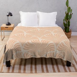 Throw Blanket, Sand Swirl Peach Plethora Dot Mandala Scallop designed and sold by Triplicate Limited